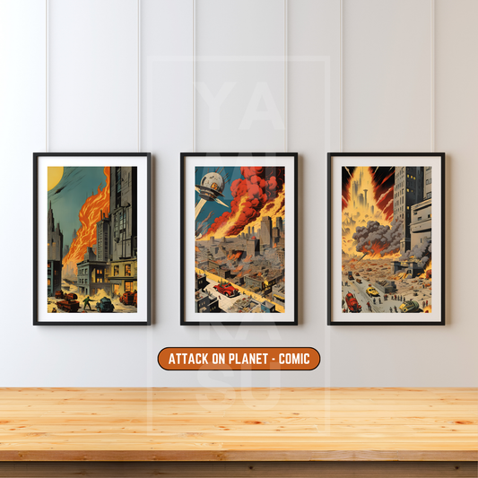 Futuristic City Under Siege: Set of 3 Original Comic Art Prints