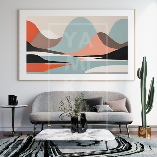 Minimal abstract art colorful hills relaxing lanscape